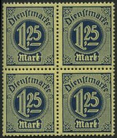 DIENSTMARKEN D 31x VB **, 1920, 1.25 M. Preußischblau, Friedenspapier, Im Viererblock, Pracht, Gepr. Infla, Mi. 100.- - Servizio
