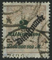 DIENSTMARKEN D 84 O, 1923, 2 Mrd. M. Mattsiena/schwarzgrün, Feinst (kl. Zahnmängel), Gepr. Peschl, Mi. 150.- - Oficial