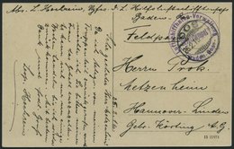 ZEPPELINPOST - MILITÄRLUFTSCHIFFAHRT 1916, Violetter Briefstempel Luftschiffhafen-Verwaltung Baden-Oos, Feldpostkarte De - Luft- Und Zeppelinpost