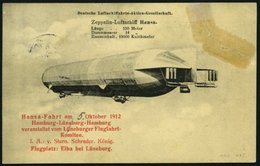 ZEPPELINPOST 6Ia BRIEF, 1912, Luftschiff Hansa, Fahrt Hamburg-Lüneburg-Hamburg Vom 5.10.1912, Mit Bord- Und Bordpoststem - Luft- Und Zeppelinpost