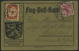 ZEPPELINPOST 10 BRIEF, 1912, 10 Pf. Flp. Am Rhein Und Main Auf Flugpostkarte Mit Kopfstehender 10 Pf. Zusatzfrankatur, S - Airmail & Zeppelin