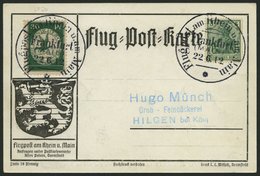 ZEPPELINPOST 12 BRIEF, 1912, 30 Pf. Flp. Auf Rhein Und Main Auf Seltener Flugpost-Ansichtskarte Mit 5 Pf. Zusatzfrankatu - Airmail & Zeppelin