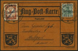 ZEPPELINPOST 13 BRIEF, 1912, 1 M. Gelber Hund Auf Flugpostkarte Mit 5 Pf. Zusatzfrankatur, Sonderstempel Darmstadt 19.6. - Correo Aéreo & Zeppelin