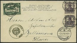 ZEPPELINPOST 19H BRIEF, 1919, Luftschiff Bodensee, Poststempel Berlin Luftpost, Mit K1 Der Postüberwachungsstelle Berlin - Airmail & Zeppelin