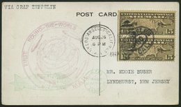 ZEPPELINPOST 29A BRIEF, 1929, Weltrundfahrt, US-Post, Los Angeles-Lakehurst, Prachtkarte - Luft- Und Zeppelinpost