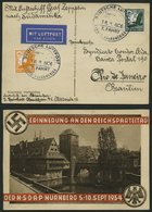 ZEPPELINPOST 1936, Ansichtskarte Erinnerung An Den Reichsspartag Der N.S.D.A.P. Nürnberg 5.-10.Sept.1934, Drucksache Mit - Correo Aéreo & Zeppelin