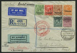 ZULEITUNGSPOST 268 BRIEF, Britische Post In Marokko (Tanger): 1934, 6. Südamerikafahrt, Einschreibbrief Mit Mischfrankat - Zeppeline