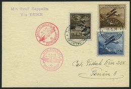 ZULEITUNGSPOST 94 BRIEF, Liechtenstein: 1930, Fahrt Bern -Basel, Sonderstempel Bern Und Basel, Prachtkarte - Zeppelin