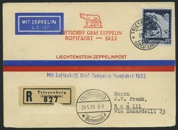 ZULEITUNGSPOST 207 BRIEF, Liechtenstein: 1933, Italienfahrt, Abgabe Rom, Prachtkarte - Zeppelines