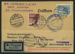 ZULEITUNGSPOST 26 BRIEF, Österreich: 1929, 1. Amerikafahrt, Mit Verzögerungsstempel, Prachtkarte - Zeppelines