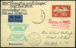 KATAPULTPOST 65Lu BRIEF, Luxemburg: 23.8.1931, Europa - New York, Nachbringeflug, Drucksache, Zweiländerfrankatur, DR-Ma - Cartas & Documentos