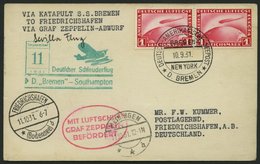 KATAPULTPOST 70c BRIEF, 11.9.1931, Bremen-Southampton, Deutsche Seepostaufgabe, Zulieferkarte Zur Fahrt Nach Meinigen, F - Lettres & Documents