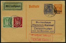 SPÄTERE FLÜGE (SPF) 21.4.11 BRIEF, 4.9.1922, Augsburg-München, PP 50 Mit Zusatzfrankatur (Mi.Nr. 213/4), Prachtkarte - Aerei