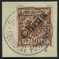 DP CHINA 6I BrfStk, 1898, 50 Pf. Diagonaler Aufdruck, Zentrischer Stempel SCHANGHAIKWAN, Kleiner Eckzahnfehler Sonst Pra - Deutsche Post In China