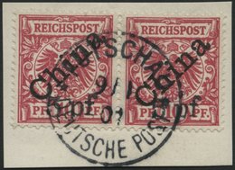 DP CHINA 7IB Paar BrfStk, 1900, 5 Pf. Auf 10 Pf. Diagonaler Aufdruck Im Waagerechten Paar Auf Briefstück, Zentrischer St - China (oficinas)