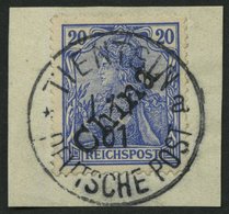 DP CHINA 11 BrfStk, 1901, 20 Pf. Handstempelaufdruck, Stempel TIENTSIN 1.1.01. (Sorte II), Kabinettbriefstück, Fotoattes - Deutsche Post In China
