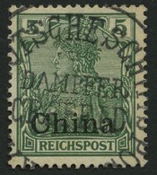 DP CHINA 16 O, 1901, 5 Pf. Reichspost, Zentrischer Stempel DAMPFER CREFELD, Pracht, Gepr. Jäschke-L. - Cina (uffici)