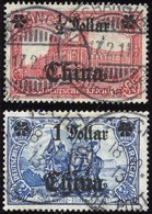 DP CHINA 44IAI,45IAII O, 1906/7, 1/2 D. Auf 1 M. Und 1 D. Auf 2 M., Mit Wz., Friedensdruck, 2 Werte üblich Gezähnt Prach - Deutsche Post In China