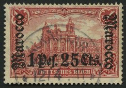 DP IN MAROKKO 43 O, 1906, 1 P. 25 C. Auf 1 M., Mit Wz., Stempel ALKASSAR, Pracht, Signiert, Mi. (220.-) - Marruecos (oficinas)