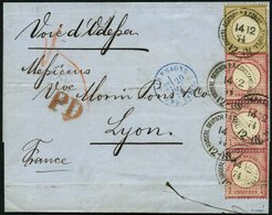 DP TÜRKEI V 19,22 BRIEF, 14.2.1874, 1 Gr. Im Senkrechten Dreierstreifen (2 Marken Waagerechte Reg.-Bugspuren) Und 5 Gr. - Deutsche Post In Der Türkei