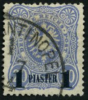 DP TÜRKEI 3b O, 1884, 1 PIA. Auf 20 Pf. Violettultramarin, Aufdruck Blauschwarz, üblich Gezähnt Pracht, Mi. 90.- - Turquie (bureaux)