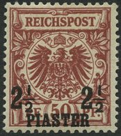 DP TÜRKEI 10a *, 1889, 21/2 PIA. Auf 50 Pf. Bräunlichrot, Falzrest, Pracht, Fotobefund Steuer, Mi. 440.- - Turquie (bureaux)