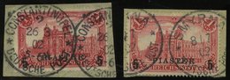 DP TÜRKEI 20Ia BrfStk, 1900, 5 PIA. Auf 1 M. Rot, Mit Höher Und Tiefer Stehendem Aufdruck, 2 Prachtbriefstücke, Mi. (100 - Turquia (oficinas)