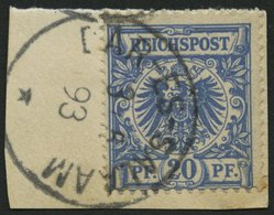 DEUTSCH-OSTAFRIKA VO 48b BrfStk, 1893, 20 Pf. Blau, Stempel DAR-ES-SALAAM Auf Briefstück, Feinst, Gepr. Bothe - Africa Orientale Tedesca