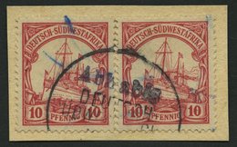 DSWA 13 O, ABBABIS, Schwarzer Wd-Stempel In Antiqua Auf 10 Pf. Dunkelkarminrot, 2 X Auf Rekonstruiertem Briefstück, Fein - German South West Africa