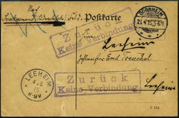 DSWA Postkarte Aus Dornheim, 27.4.15, Nach Swakopmund Per Feldpost Mit 2x R2 Zurück Keine Verbindung Nach Leeheim, Feins - German South West Africa