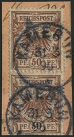 KAMERUN V 50d Paar BrfStk, 1896, 50 Pf. Lebhaftrötlichbraun Im Senkrechten Paar Auf Postabschnitt, Stempel KAMERUN, Prac - Camerún