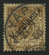 KAROLINEN 1I O, 1899, 3 Pf. Diagonaler Aufdruck, Spalt Im Oberrand, Feinst, Gepr. Jäschke-L., Mi. 850.- - Karolinen