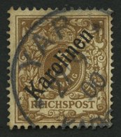 KAROLINEN 1I O, 1899, 3 Pf. Diagonaler Aufdruck, Spalt Im Oberrand, Feinst, Gepr. Jäschke-L., Mi. 850.- - Caroline Islands