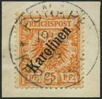 KAROLINEN 5I BrfStk, 1899, 25 Pf. Diagonaler Aufdruck, Prachtbriefstück, Fotoattest Dr. Lantelme, Mi. (3400.-) - Karolinen