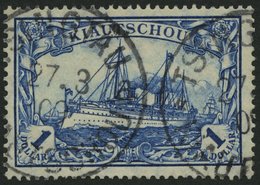 KIAUTSCHOU 35IA PFI O, 1906, 1 $ Schwärzlichblau, Mit Wz., Friedensdruck, Mit Plattenfehler Wertziffer 1 Kreuzweise Schr - Kiautchou