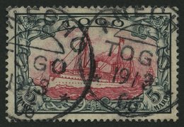 TOGO 19 O, 1900, 5 M. Grünschwarz/bräunlichkarmin, Ohne Wz., Stempel ANECHO, Pracht, Fotoattest Steuer, Mi. 600.- - Togo