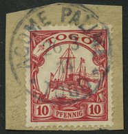 TOGO 22 BrfStk, 1913, 10 Pf. Dunkelkarmin, Mit Wz., Stempel AGOME PALIME, Prachtbriefstück, Gepr. Bothe, Mi. (140.-) - Togo