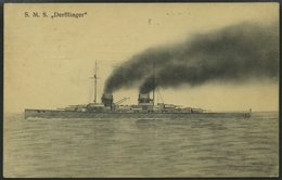 MSP VON 1914 - 1918 (Schlachtkreuzer DERFFLINGER), 19.10.1914, Blauer Briefstempel, Feldpost-Ansichtskarte (S.M.S. Derff - Marítimo