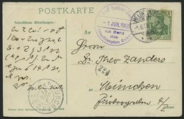 DEUTSCHE SCHIFFSPOST DR 70 BRIEF, An Bord Des Schnelldampfers COBRA, 1.6.05, Violetter Nebenstempel Auf Ansichtskarte Au - Maritime