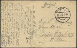 DT. FP IM BALTIKUM 1914/18 Feldpoststation Nr. 214, 24.3.17, Mit Ausgestanztem Stempel K.D. FELDPOST Auf Farbiger Ansich - Letland