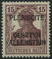 ALLENSTEIN 4aI **, 1920, 15 Pf. Karminbraun, Sog. Siegermarke, übliche Gummierung, Pracht, Mi. 110.- - Autres & Non Classés