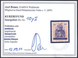 SAARGEBIET 10yI *, 1920, 30 Pf. Dunkelrotorange/schwarz Auf Orangeweiß, Type I, Falzrest, Pracht, Kurzbefund Braun, Mi. - Sonstige & Ohne Zuordnung