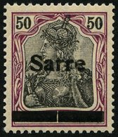 SAARGEBIET 13yIA **, 1920, 50 Pf. Dunkelbräunlichlila/schwarz Auf Orangeweiß, In Der Mitte Senkrecht Geteilter Balken, L - Sonstige & Ohne Zuordnung