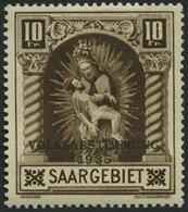 SAARGEBIET 194II *, 1934, 10 Fr. Volksabstimmung Mit Abart Weißer Strich Durch Innenfeld Der 0, Falzreste, Pracht, Mi. 1 - Other & Unclassified