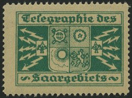 SAARGEBIET **, Grüne Vignette Telegraphie Des Saargebiets, Pracht - Autres & Non Classés
