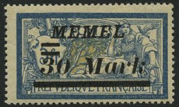 MEMELGEBIET 96II **, 1922, 30 M. Auf 5 Fr. Schwärzlichblau/hellbraunocker, Abstand Zwischen 30 Und Mark 3.9 Mm Statt 2.8 - Memel (Klaipeda) 1923