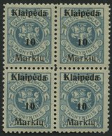 MEMELGEBIET 129I VB **, 1923, 10 M. Auf 5 C. Grünlichblau, Aufdruck Ohne (Memel) Und Doppelbalken, Im Viererblock, Postf - Memel (Klaïpeda) 1923