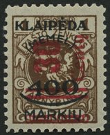MEMELGEBIET 232 **, 1923, 30 C. Auf 400 M. Auf 1 L. Braun, Postfrisch, üblich Gezähnt Pracht, Mi. 80.- - Klaipeda 1923