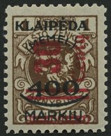 MEMELGEBIET 232 **, 1923, 30 C. Auf 400 M. Auf 1 L. Braun, Postfrisch, üblich Gezähnt Pracht, Mi. 80.- - Memelgebiet 1923