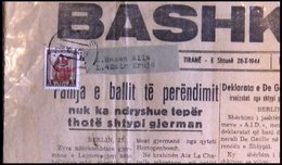 ALBANIEN 3 BrfStk, 1943, 3 Q Schwärzlichgelbbraun Auf Journal BASHKIM I KOMBIT Vom 28.X.1944 (Albanian Organ Propaganda - Ocupación 1938 – 45